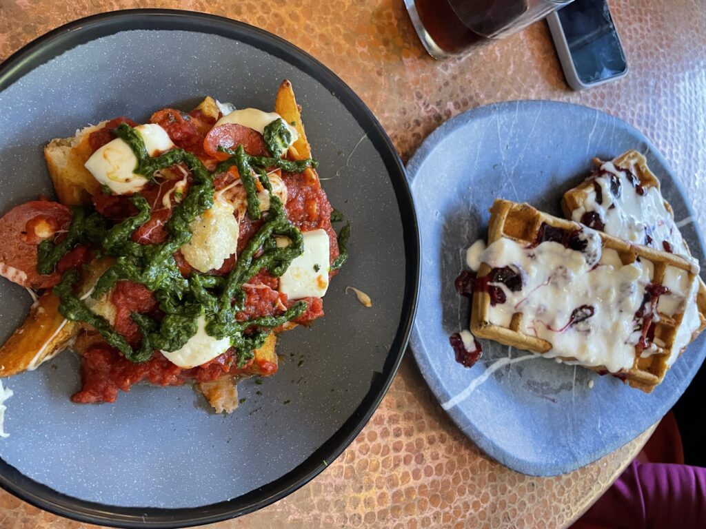 Pepperoni Pizza Poutine & Waffles